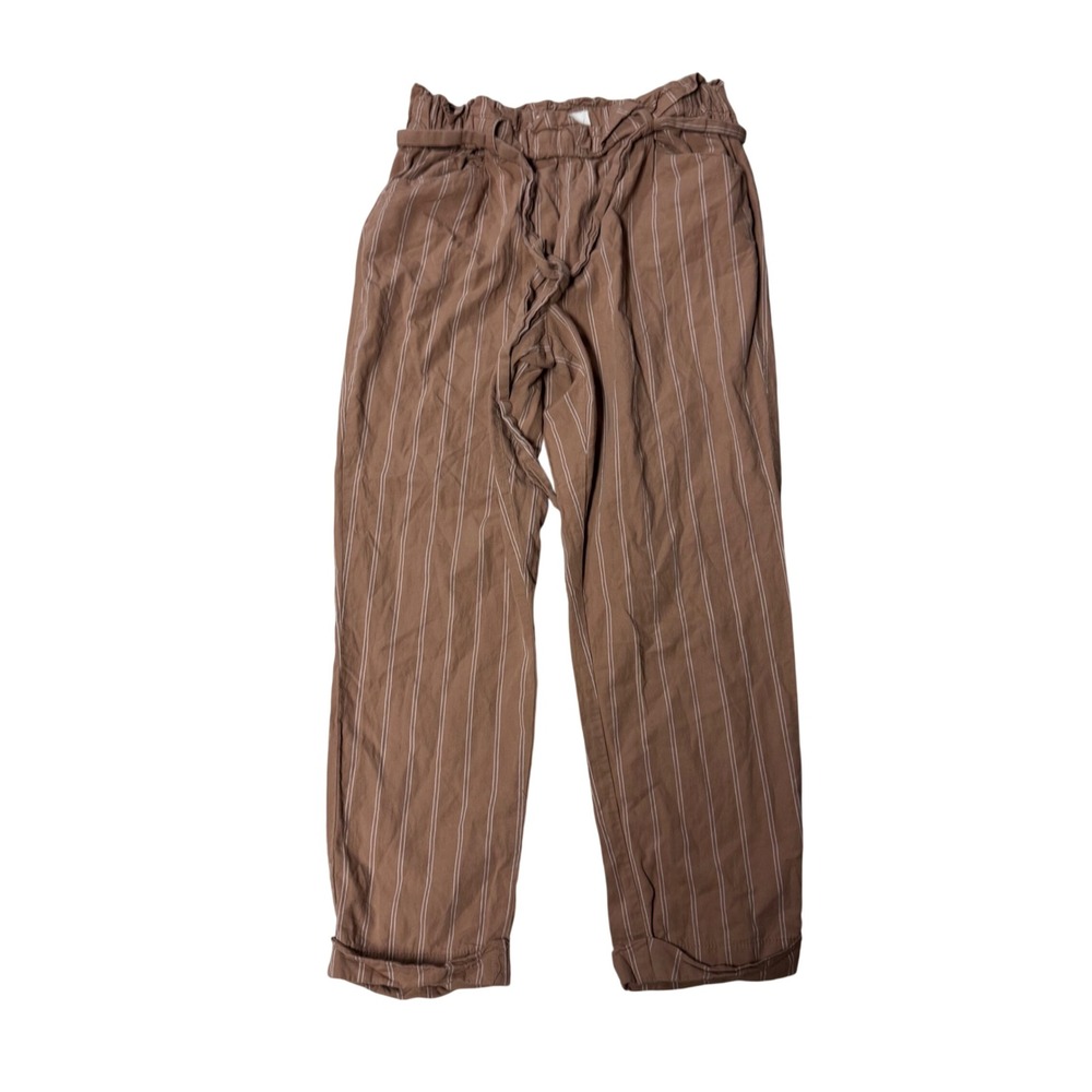 Thread & Supply Mocha Ivory Pinstripe Paperbag Waist Cotton Pants J6217 Small
